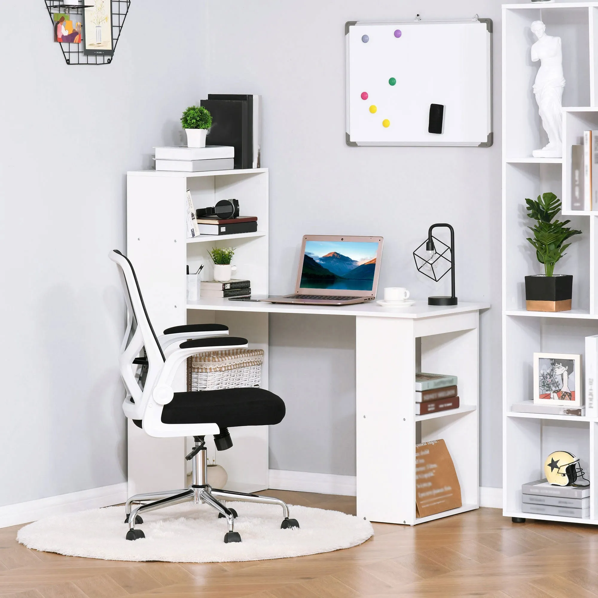 120cm Modern Computer Desk Bookshelf Writing Table Workstation PC Laptop Study Home Office 6 Shelves White