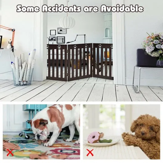 24" Folding Wooden Freestanding Dog Gate w/360° Flexible Hinge for Pet-Espresso