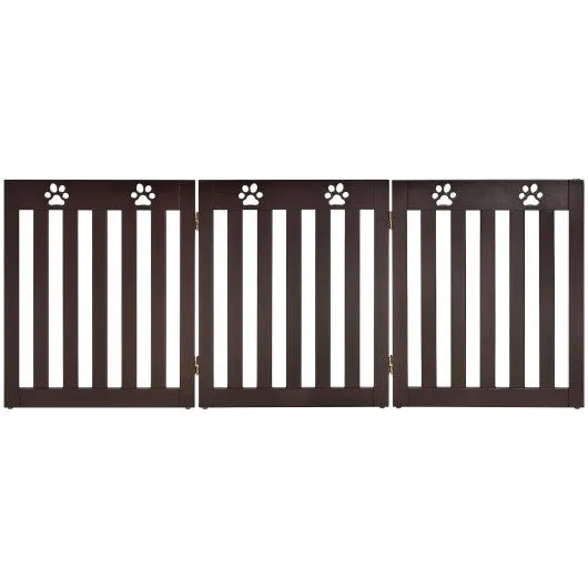 24" Folding Wooden Freestanding Dog Gate w/360° Flexible Hinge for Pet-Espresso