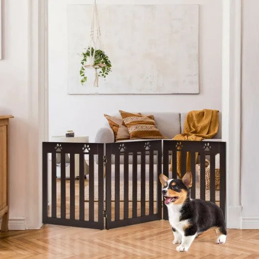24" Folding Wooden Freestanding Dog Gate w/360° Flexible Hinge for Pet-Espresso