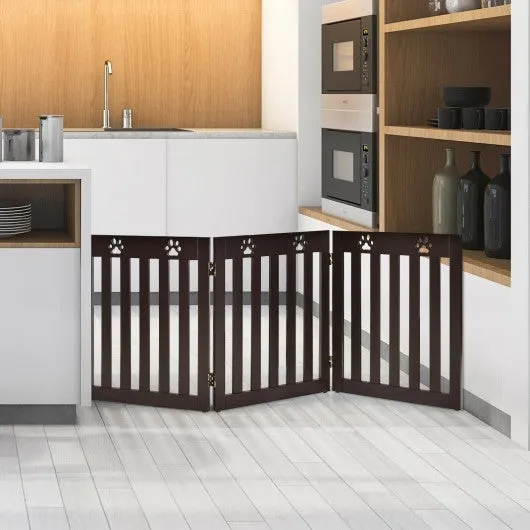 24" Folding Wooden Freestanding Dog Gate w/360° Flexible Hinge for Pet-Espresso