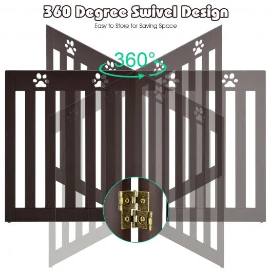 24" Folding Wooden Freestanding Dog Gate w/360° Flexible Hinge for Pet-Espresso