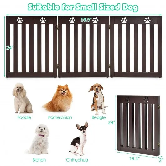 24" Folding Wooden Freestanding Dog Gate w/360° Flexible Hinge for Pet-Espresso