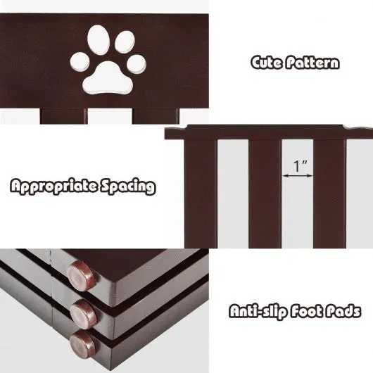 24" Folding Wooden Freestanding Dog Gate w/360° Flexible Hinge for Pet-Espresso