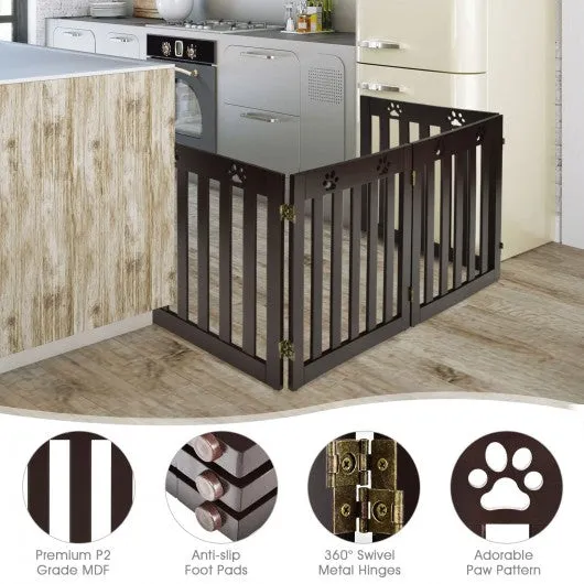 24" Folding Wooden Freestanding Pet Gate Dog Gate with 360° Hinge -Espresso