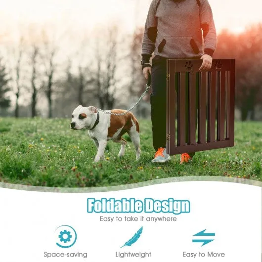 24" Folding Wooden Freestanding Pet Gate Dog Gate with 360° Hinge -Espresso