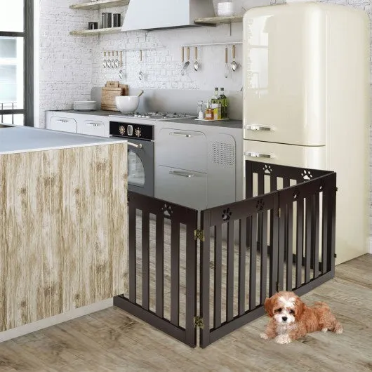 24" Folding Wooden Freestanding Pet Gate Dog Gate with 360° Hinge -Espresso