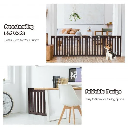 24" Folding Wooden Freestanding Pet Gate Dog Gate with 360° Hinge -Espresso