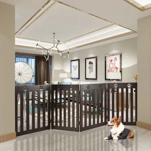 24" Folding Wooden Freestanding Pet Gate Dog Gate with 360° Hinge -Espresso