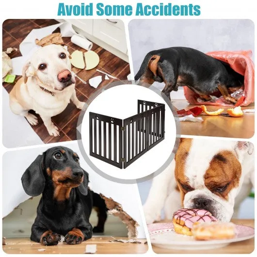 24" Folding Wooden Freestanding Pet Gate Dog Gate with 360° Hinge -Espresso