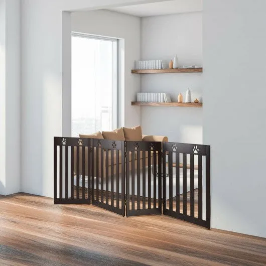 24" Folding Wooden Freestanding Pet Gate Dog Gate with 360° Hinge -Espresso