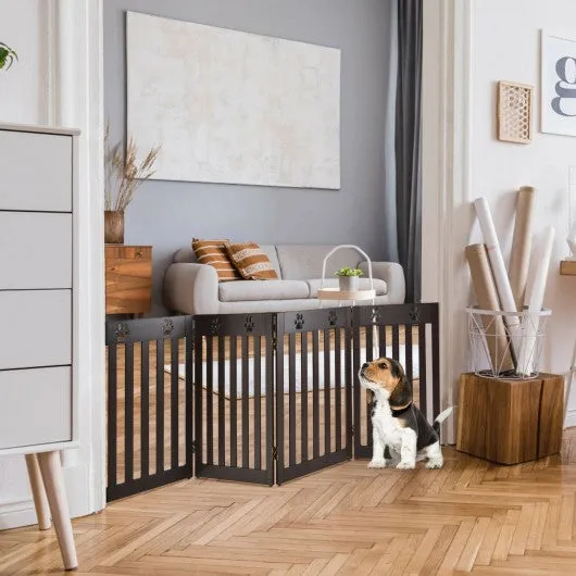 24" Folding Wooden Freestanding Pet Gate Dog Gate with 360° Hinge -Espresso