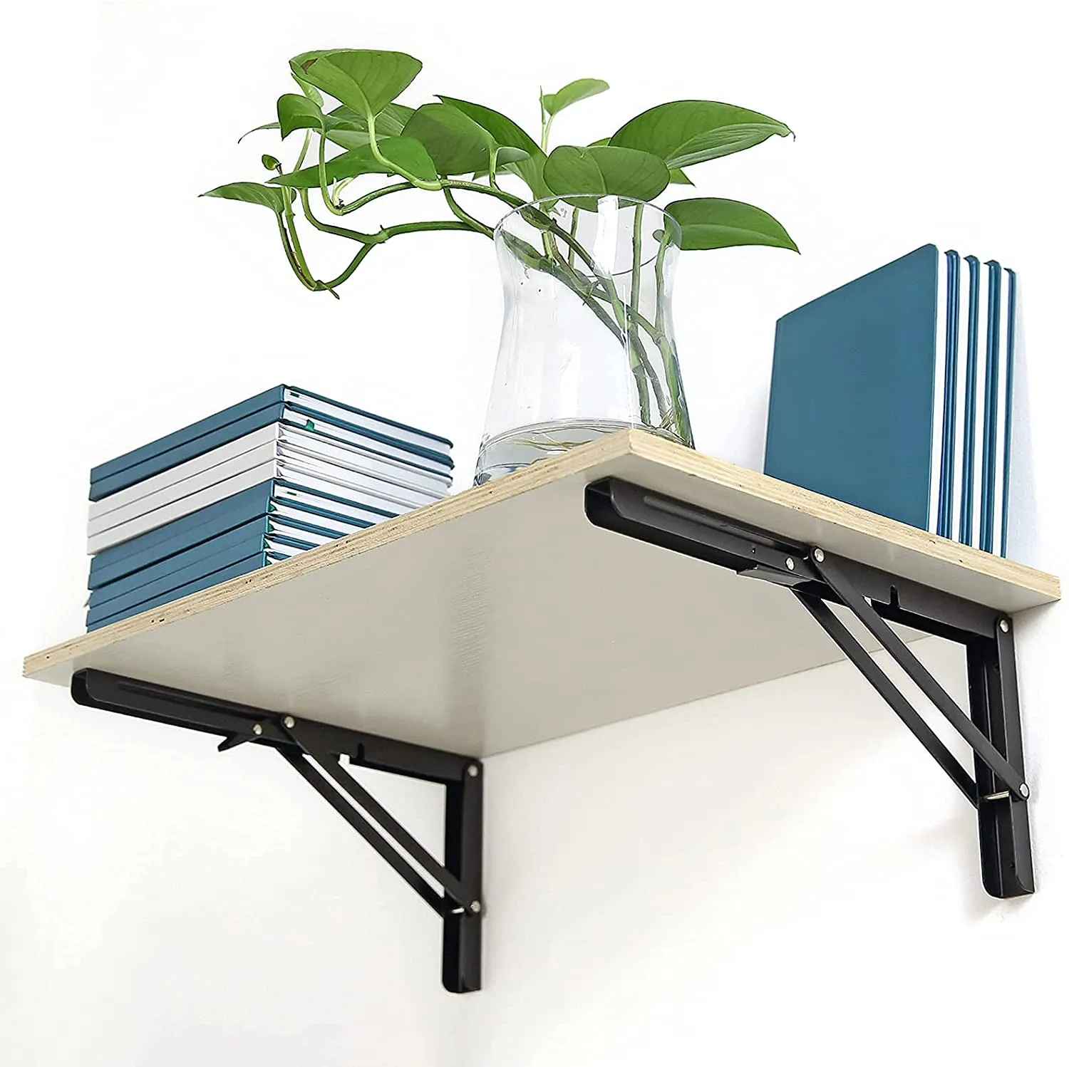 2pcs Space Saving Wall Mounted DIY Folding Shelf Brackets-20x10.5cm