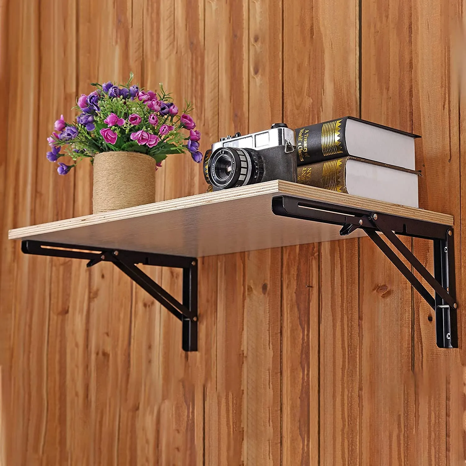 2pcs Space Saving Wall Mounted DIY Folding Shelf Brackets-20x10.5cm