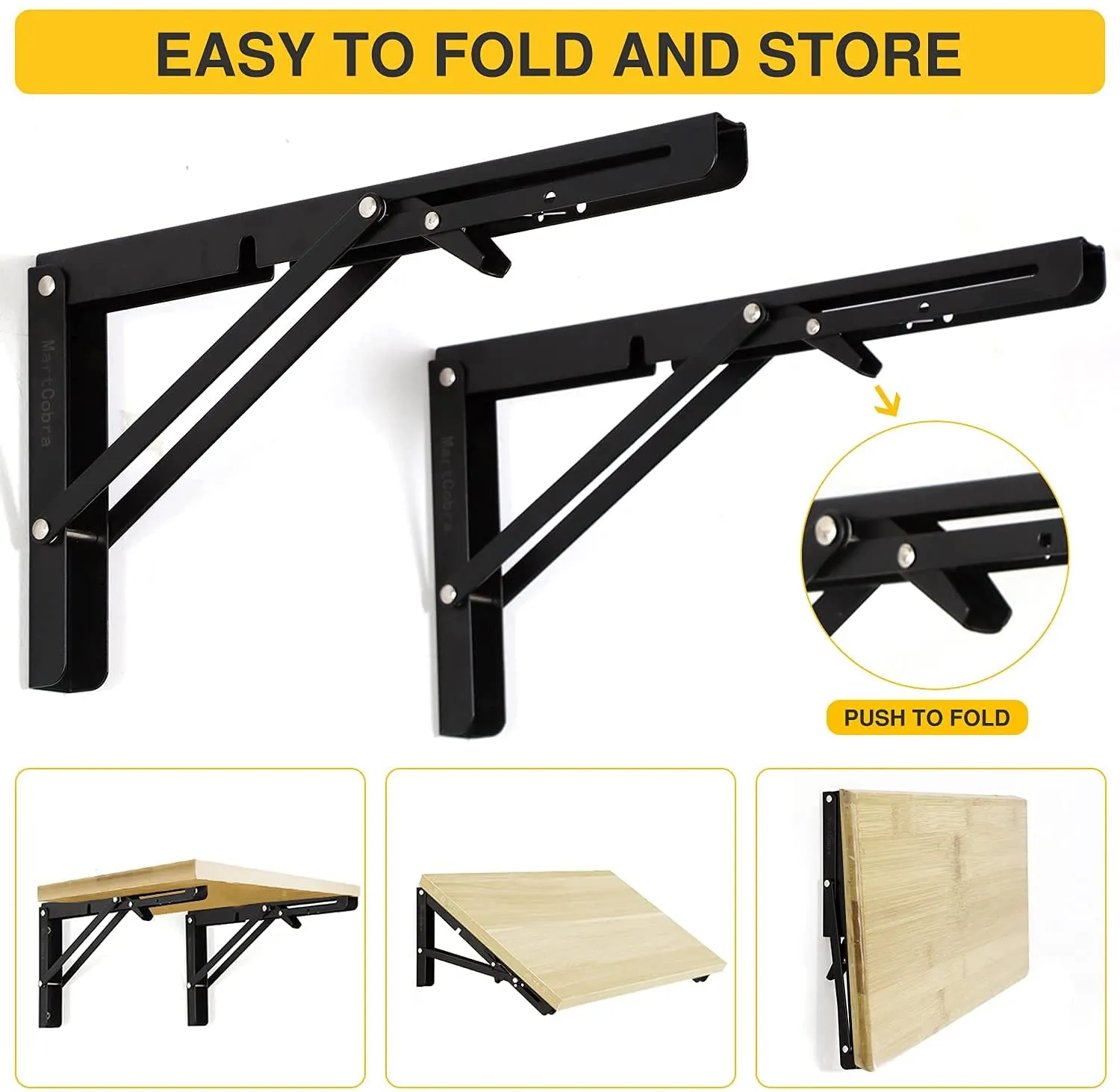2pcs Space Saving Wall Mounted DIY Folding Shelf Brackets-20x10.5cm