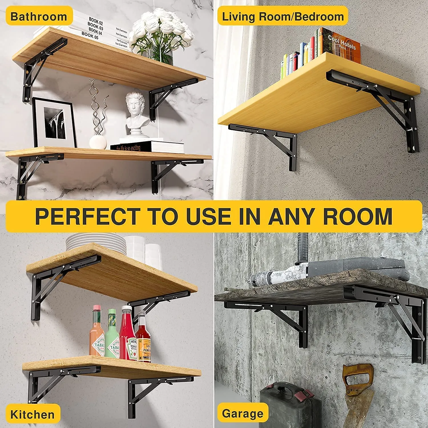2pcs Space Saving Wall Mounted DIY Folding Shelf Brackets-20x10.5cm