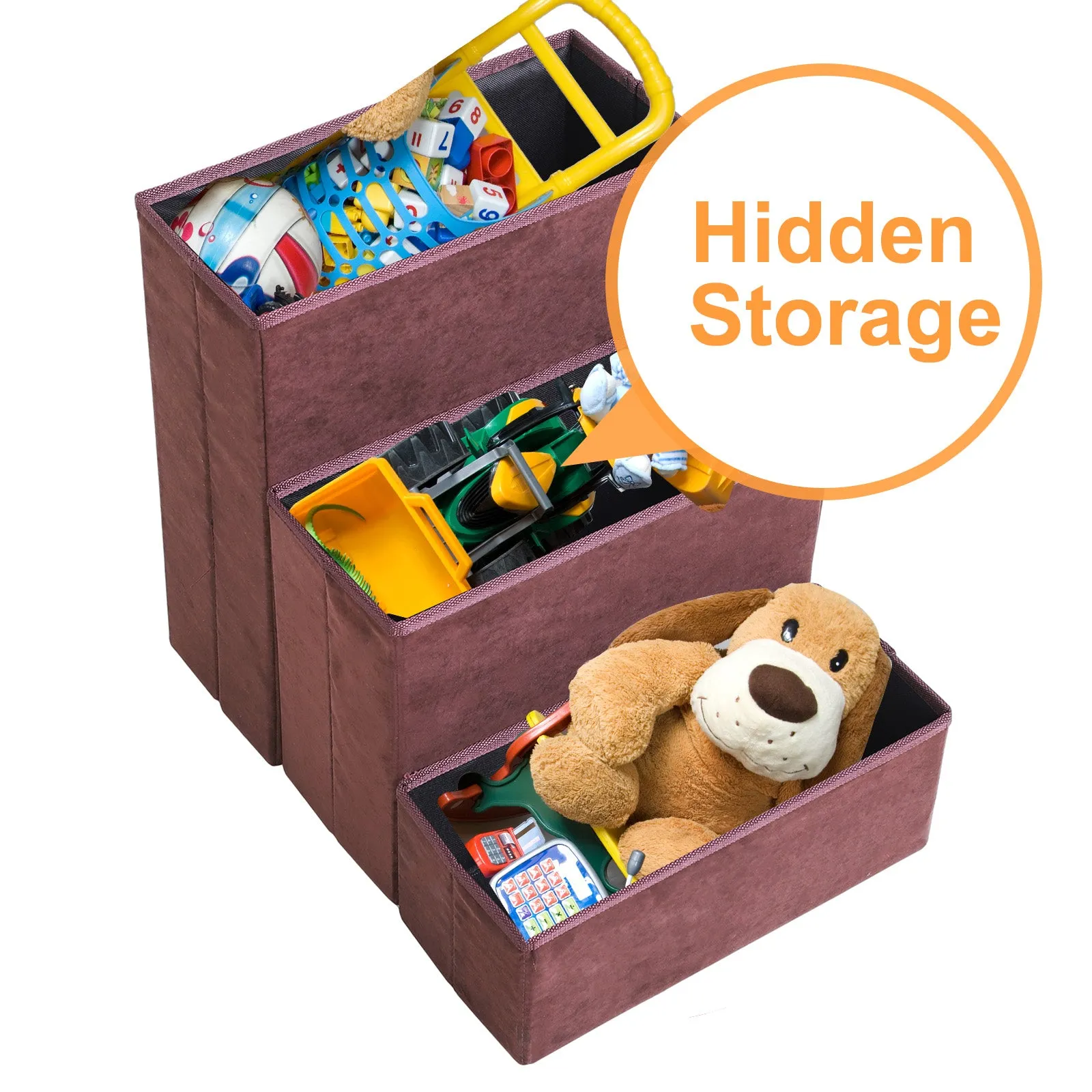 3 Step Pet Stairs Foldable Portable Mobility Assistance w/ Washable Fleece Cover 41x19cm Brown