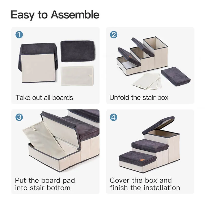 3 Tiers Foldable Dog Stairs - 14" Pet Stairs/Pet Steps