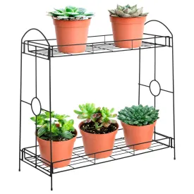 32in 2-Tier Metal Plant Stand Shelf