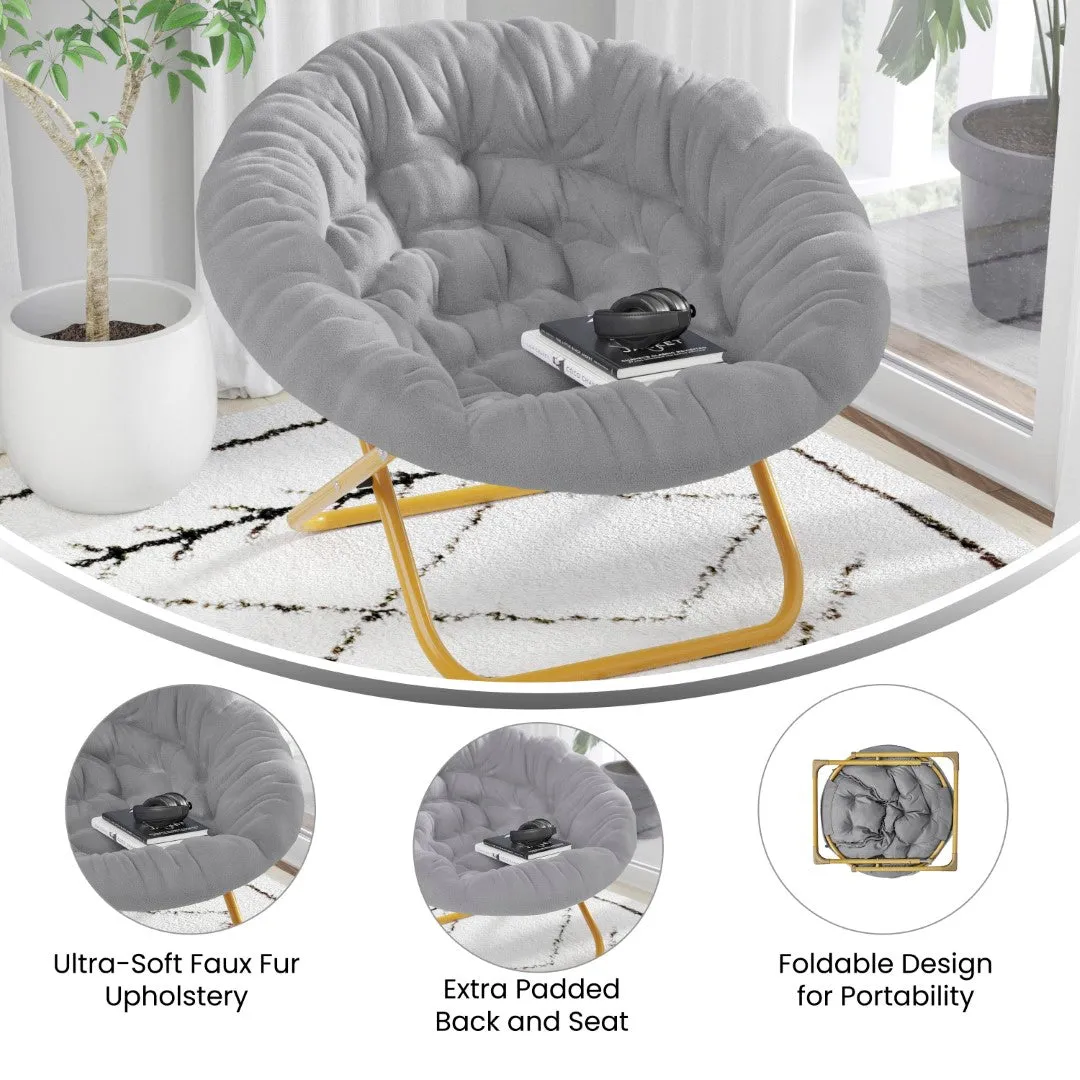 38" Oversized Faux Fur Moon Chair for Dorm & Bedroom - Portable & Comfortable