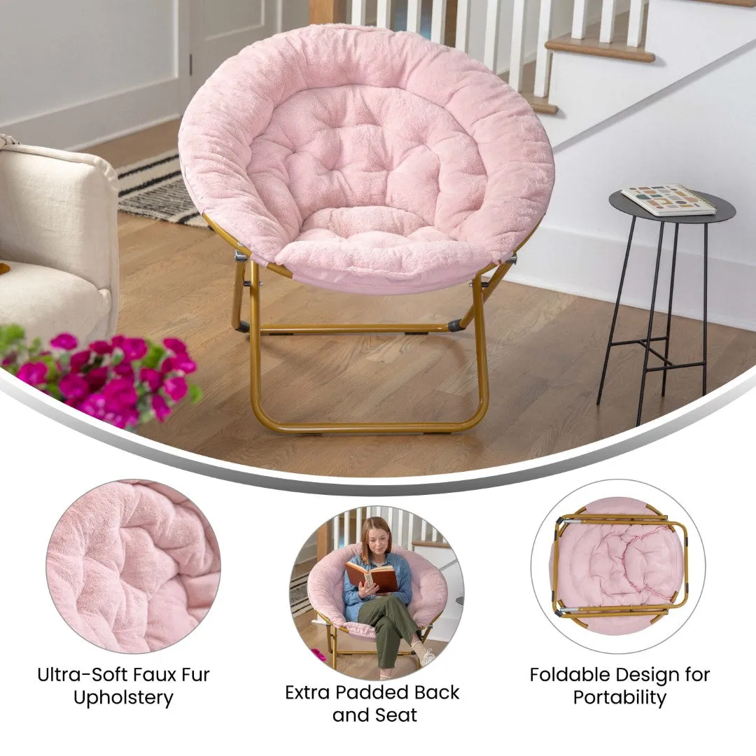 38" Oversized Faux Fur Moon Chair for Dorm & Bedroom - Portable & Comfortable
