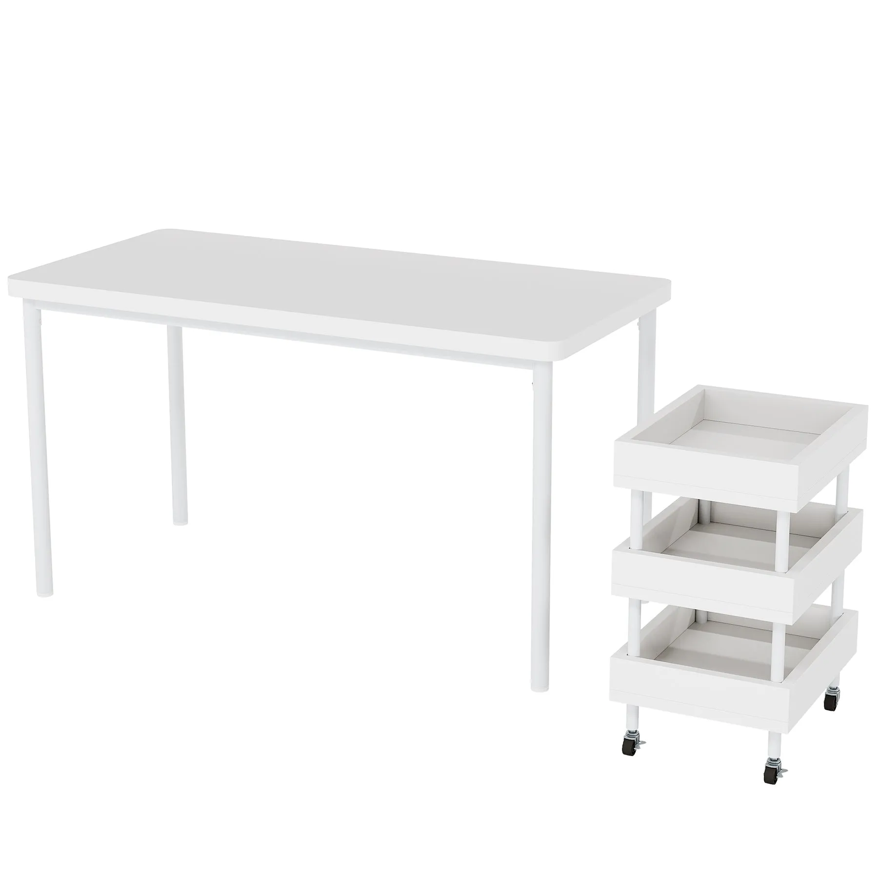 47" Computer Desk, Wood Study Table with 3 Tier Storage Cart