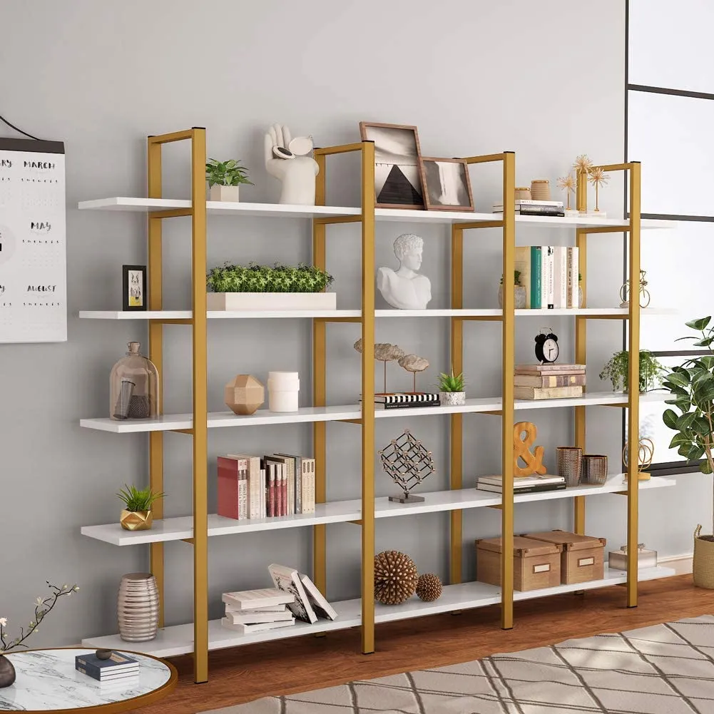 5-Tier Bookshelf, Vintage Industrial Style 70 ‘’ H x 12’’ W x 47’’L