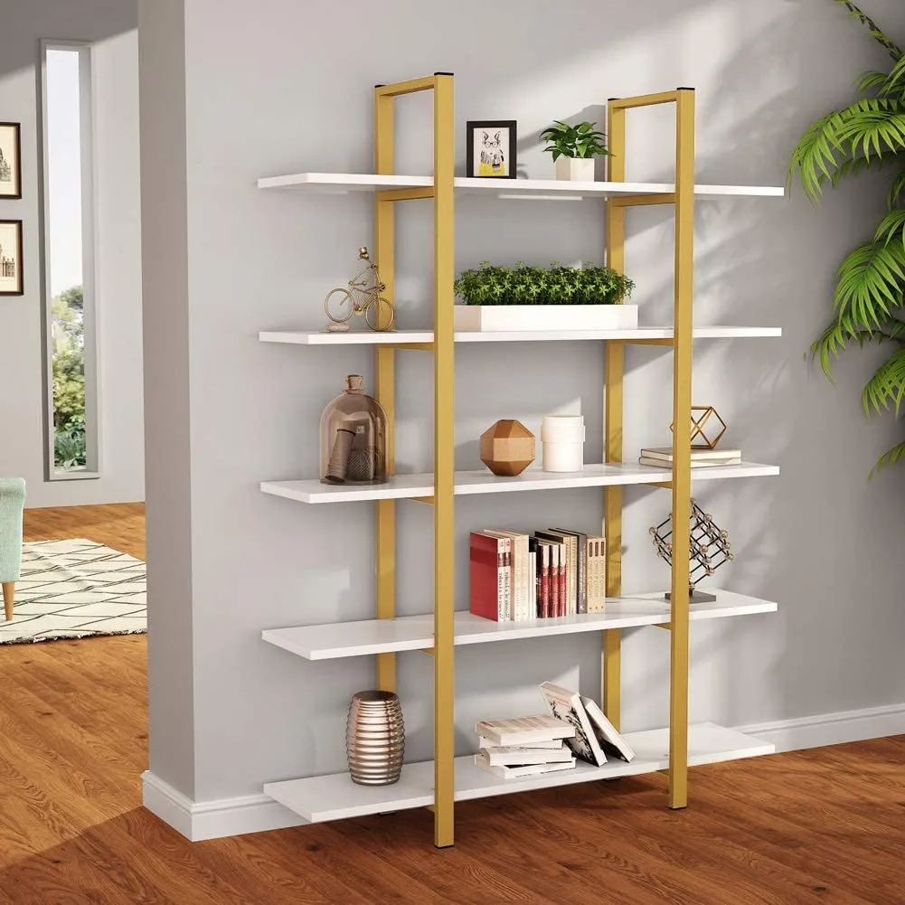 5-Tier Bookshelf, Vintage Industrial Style 70 ‘’ H x 12’’ W x 47’’L