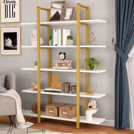 5-Tier Bookshelf, Vintage Industrial Style 70 ‘’ H x 12’’ W x 47’’L