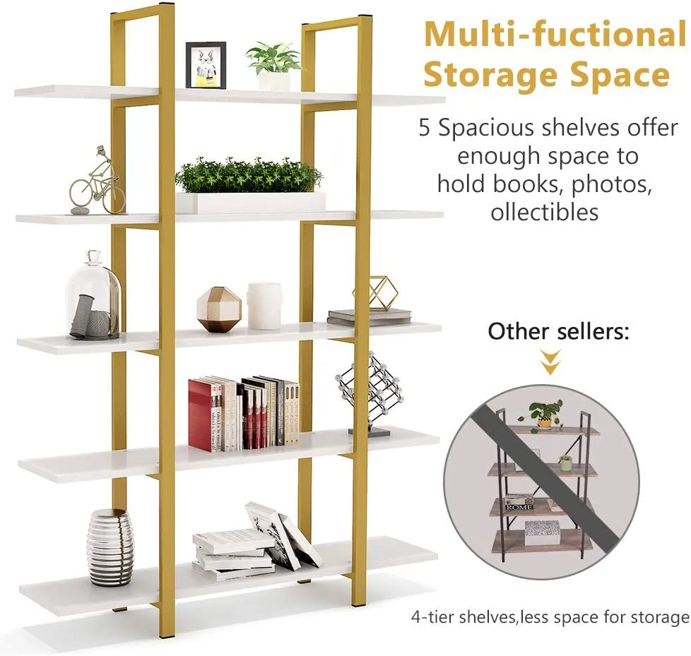 5-Tier Bookshelf, Vintage Industrial Style 70 ‘’ H x 12’’ W x 47’’L