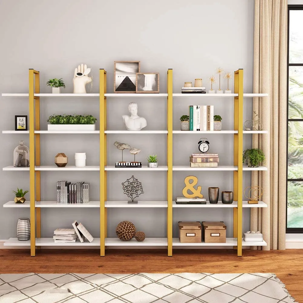 5-Tier Bookshelf, Vintage Industrial Style 70 ‘’ H x 12’’ W x 47’’L