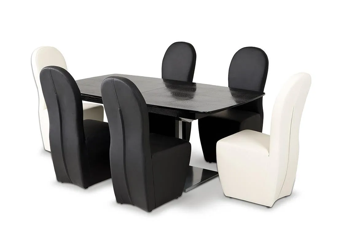 A&X Centro Modern Black Crocodile Dining Table