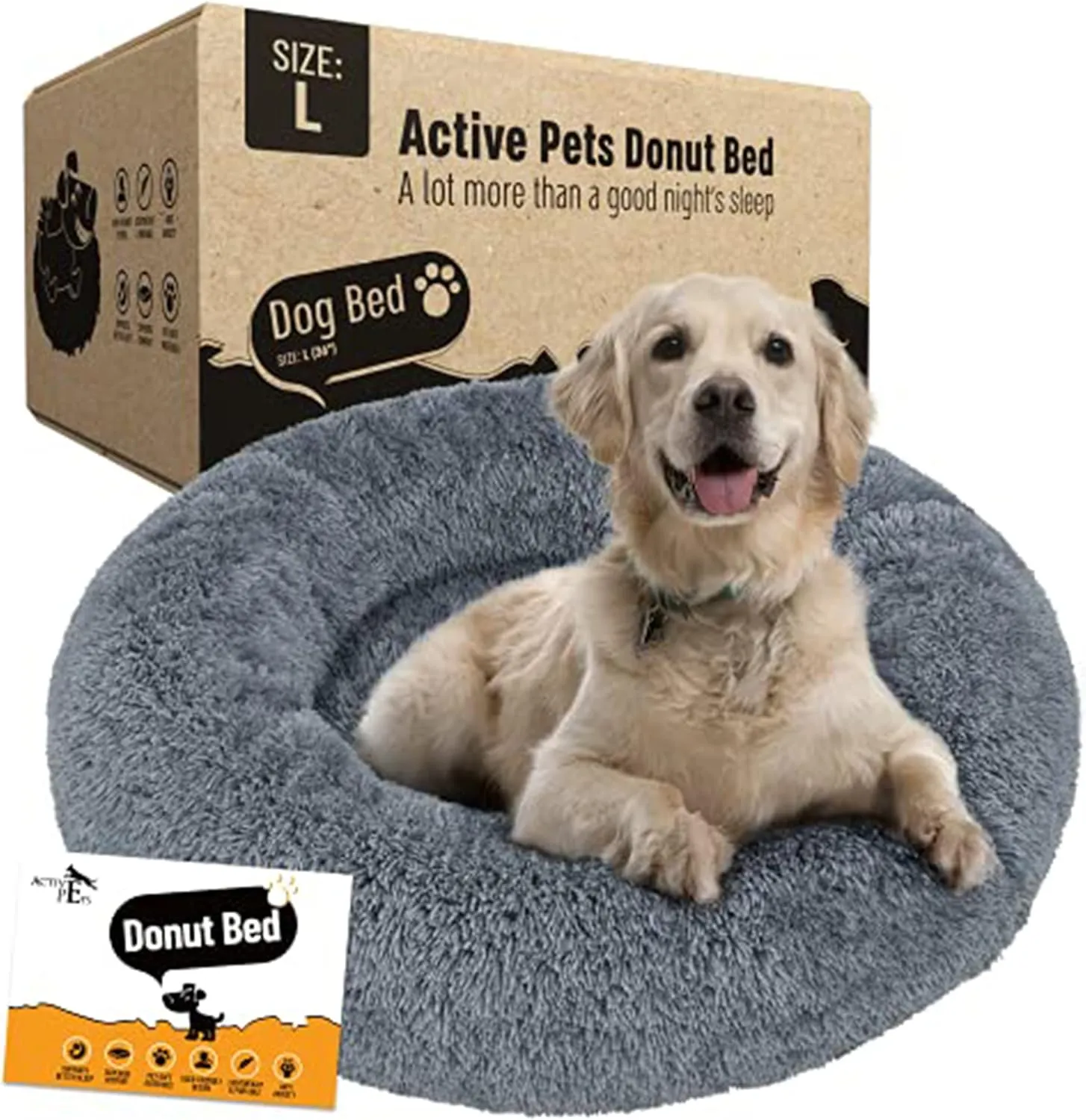 Active Pets Large Dog Bed, Calming Orthopedic Pet Bedding for Anxiety Relief, Joint Support & Comfort, Washable Dog Furniture, XL 100lbs, Dark Grey