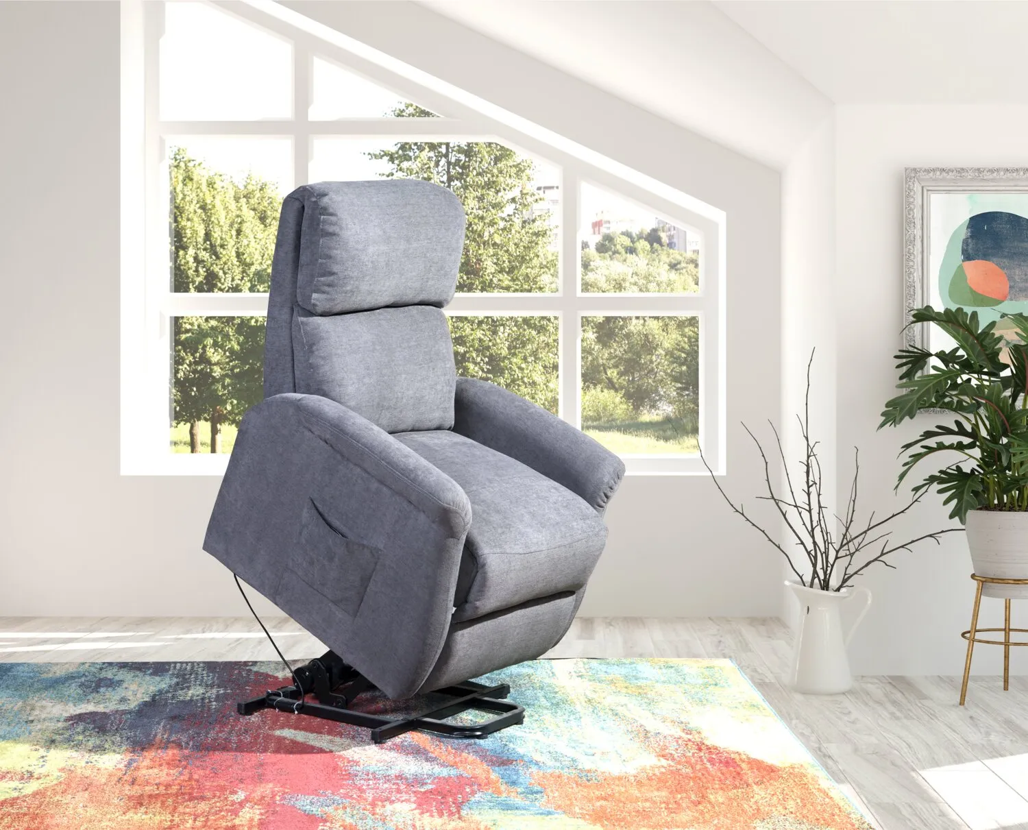 Agosto Chenille Power Lift Reclining Chair - Grey