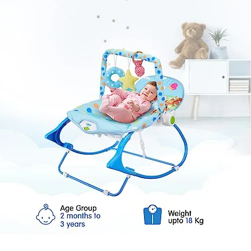 Amazon Brand - Supples Baby Rocker with Detachable Toy Bar, Calming Vibration, Safe, with Mosquito net, Portable (Blue)