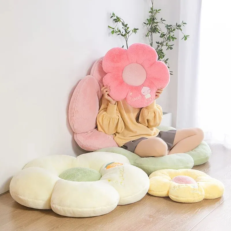 Anyhouz Plush Pillow Green Five Petal Flower Shape Stuffed Soft Pillow Seat Cushion Room Decor 50cm