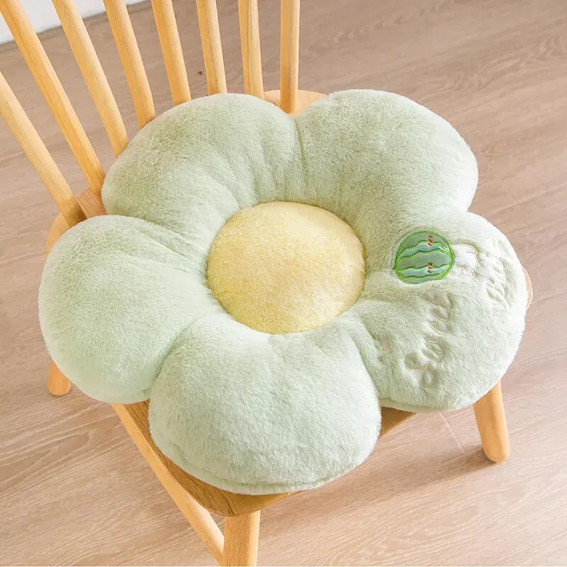 Anyhouz Plush Pillow Green Five Petal Flower Shape Stuffed Soft Pillow Seat Cushion Room Decor 50cm