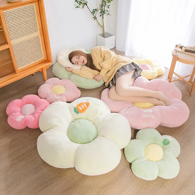 Anyhouz Plush Pillow Green Five Petal Flower Shape Stuffed Soft Pillow Seat Cushion Room Decor 50cm