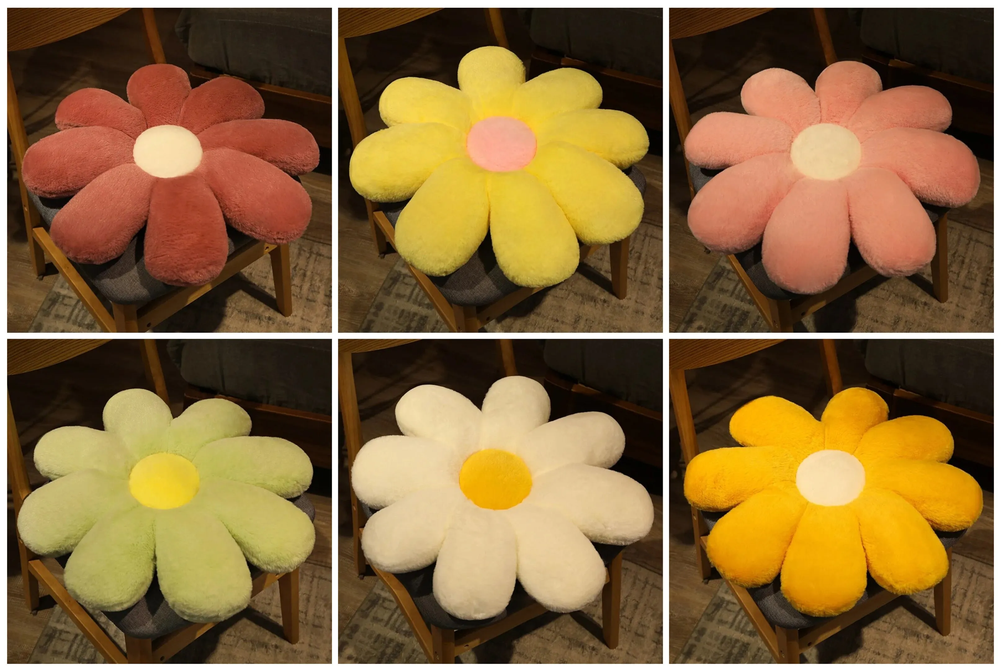 Anyhouz Plush Pillow Yellow Pink Flower Shape Stuffed Soft Pillow Seat Cushion Room Decor 50cm