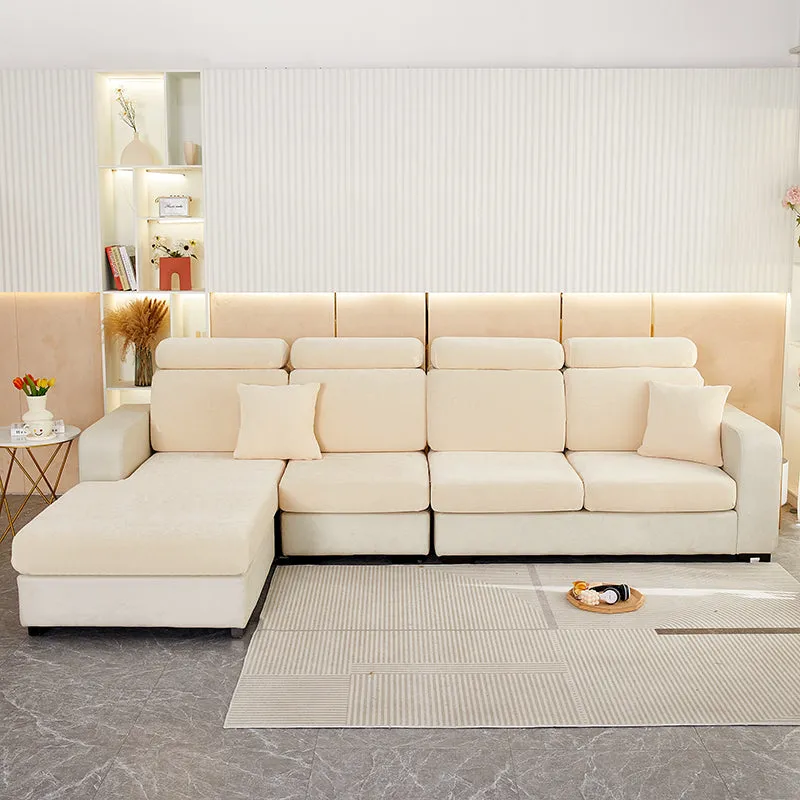 Anyhouz Sofa Cover Beige L-Shape Polyester Chenille Thick Stretchable Cushion For Living Room Normal Size Medium