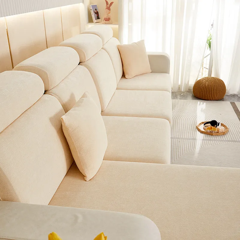 Anyhouz Sofa Cover Beige L-Shape Polyester Chenille Thick Stretchable Cushion For Living Room Normal Size Medium