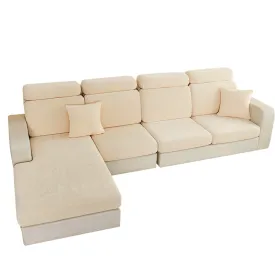 Anyhouz Sofa Cover Beige L-Shape Polyester Chenille Thick Stretchable Cushion For Living Room Normal Size Medium