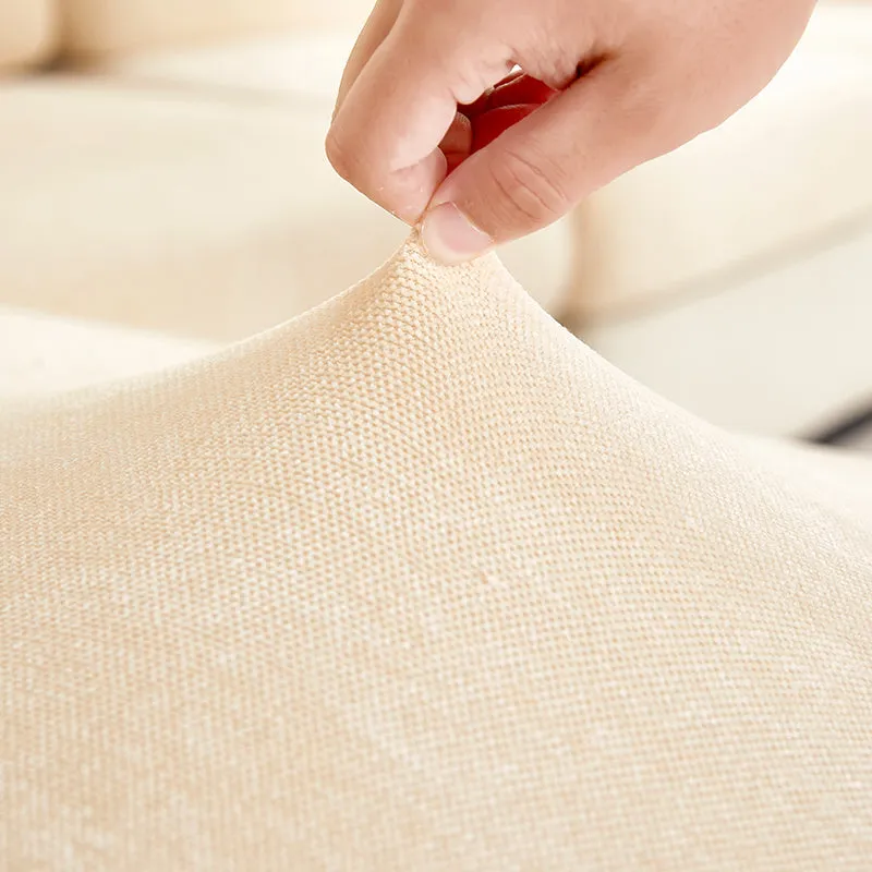 Anyhouz Sofa Cover Beige L-Shape Polyester Chenille Thick Stretchable Cushion For Living Room Normal Size Medium