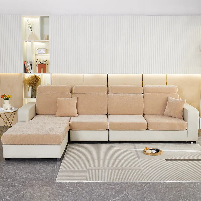 Anyhouz Sofa Cover Coffee L-Shape Polyester Chenille Thick Stretchable Cushion For Living Room Enlarge Size Large