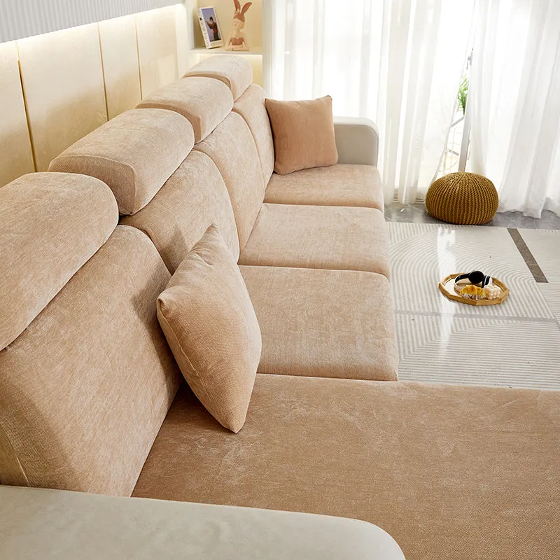 Anyhouz Sofa Cover Coffee L-Shape Polyester Chenille Thick Stretchable Cushion For Living Room Head Cushion Medium
