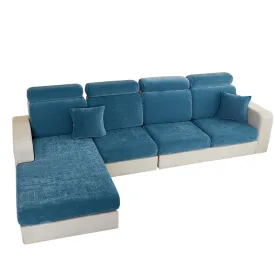 Anyhouz Sofa Cover Dark Blue L-Shape Polyester Chenille Thick Stretchable Cushion For Living Room Enlarge Size Medium