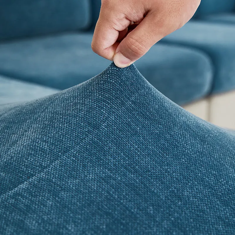 Anyhouz Sofa Cover Dark Blue L-Shape Polyester Chenille Thick Stretchable Cushion For Living Room Enlarge Size Medium