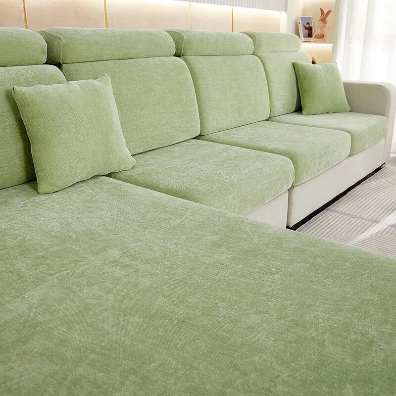 Anyhouz Sofa Cover Mint Green L-Shape Polyester Chenille Thick Stretchable Cushion For Living Room Back Cushion