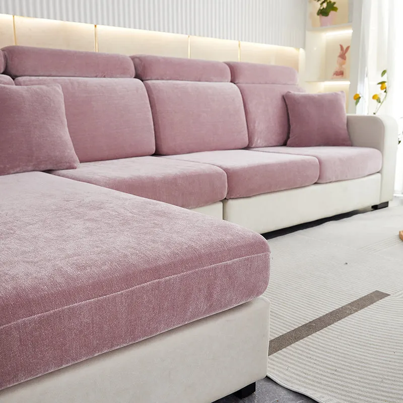 Anyhouz Sofa Cover Old Rose L-Shape Polyester Chenille Thick Stretchable Cushion For Living Room Enlarge Size Medium