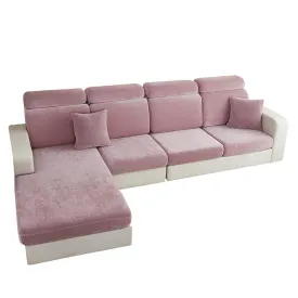 Anyhouz Sofa Cover Old Rose L-Shape Polyester Chenille Thick Stretchable Cushion For Living Room Enlarge Size Medium